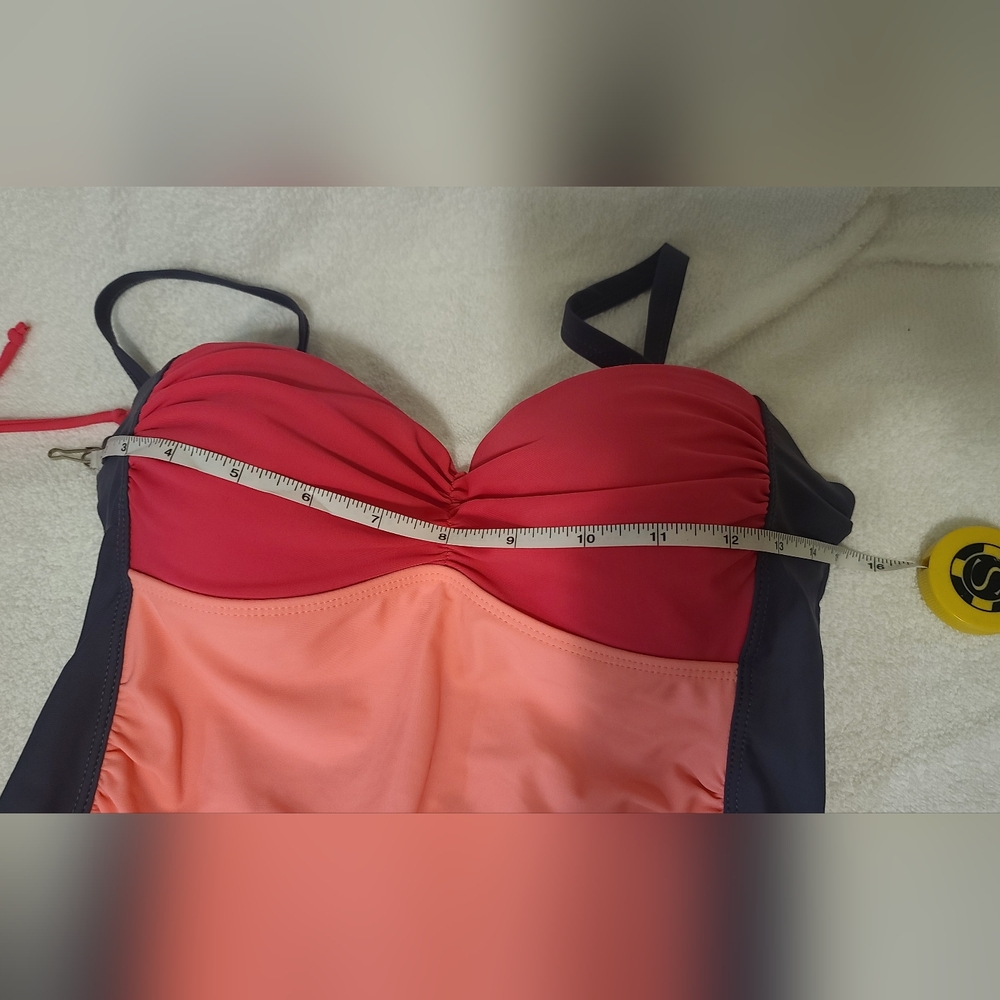 Color Block Tankini Set w/Swim Skirt Pink&Gray Size S - Picture 8 of 16